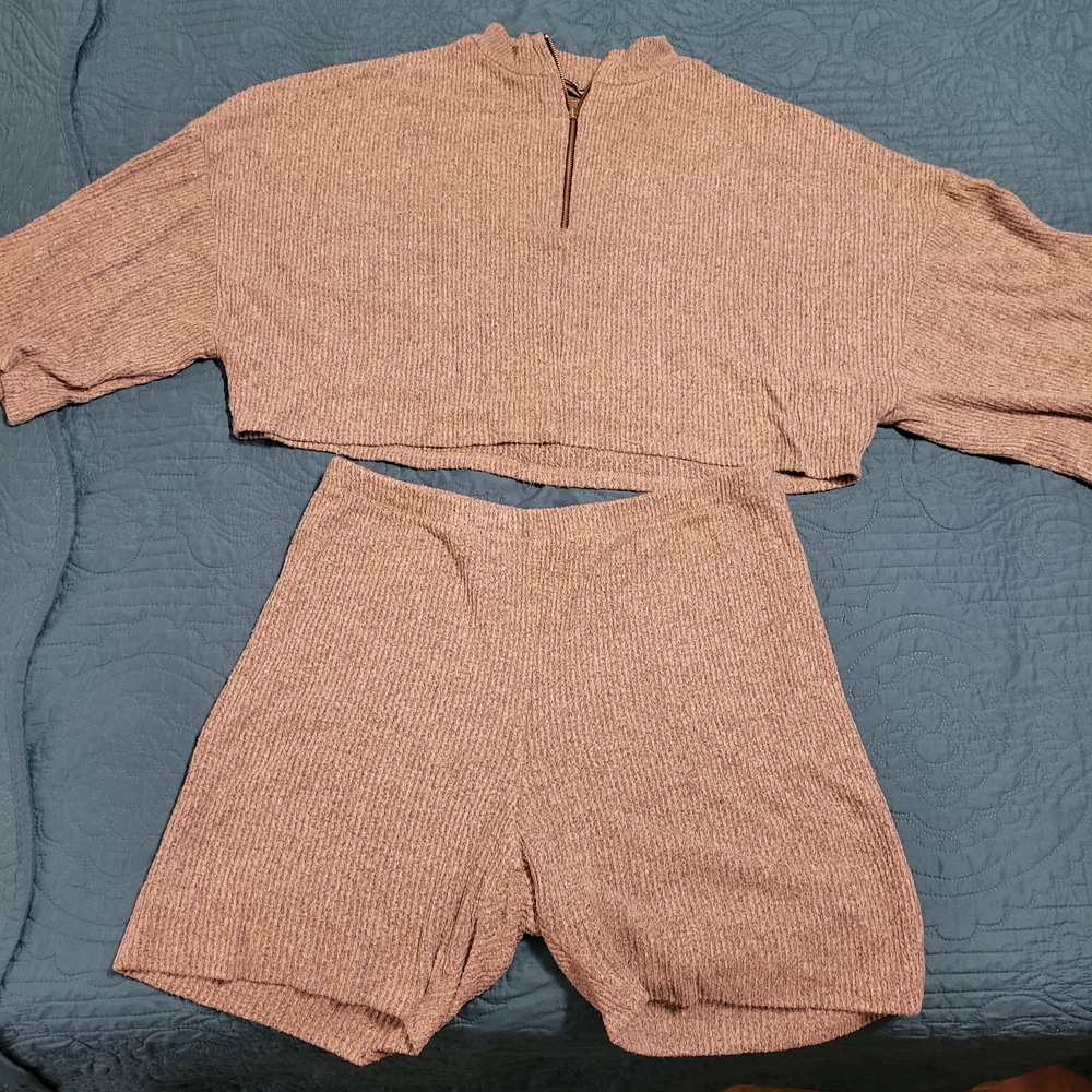 Fashion Nova Ribbed Tan Shorts Set